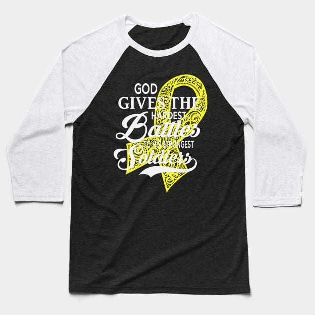 God Gives The Hardest Battles Strongest Soldiers Testicular Cancer Awareness Peach Ribbon Warrior Baseball T-Shirt by celsaclaudio506
